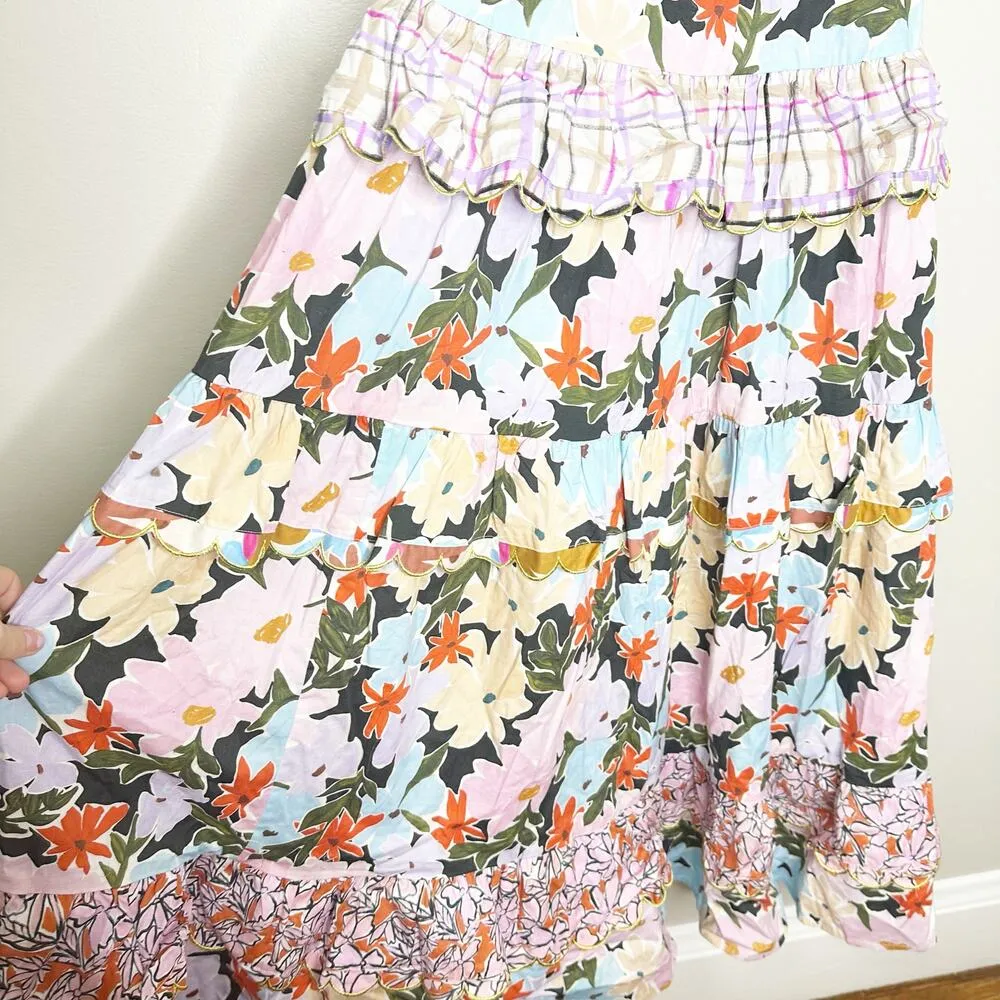 CELIAB Kaira Floral Plaid Ruffle Lace Up Back Midi Dress Small NEW $538 Green - Image 6