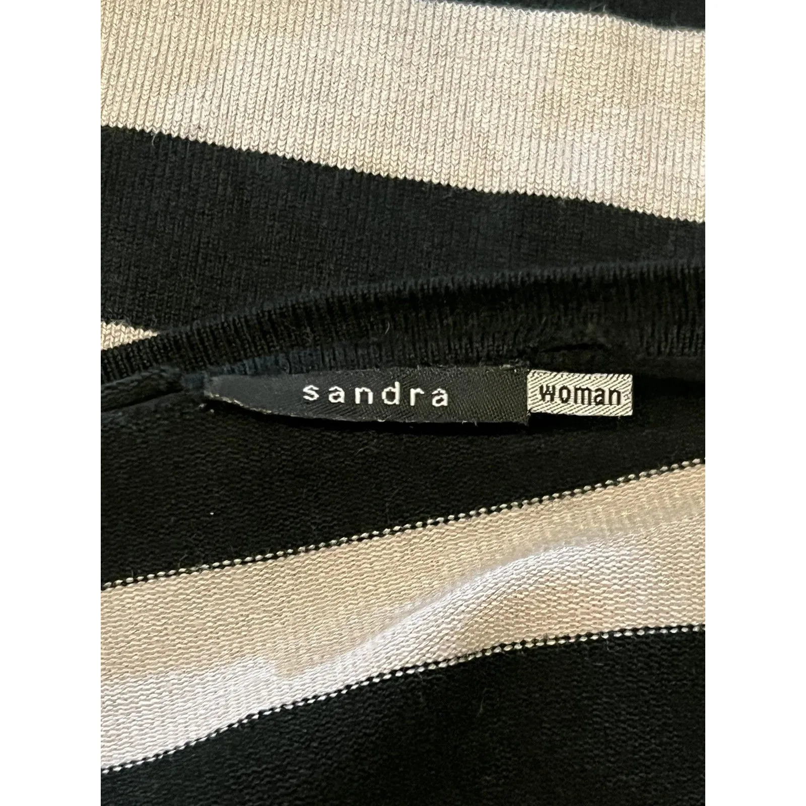 Sandra Woman Sweater Top Womens Black White Striped V Neck Button Long Sleeve Size L - Image 6