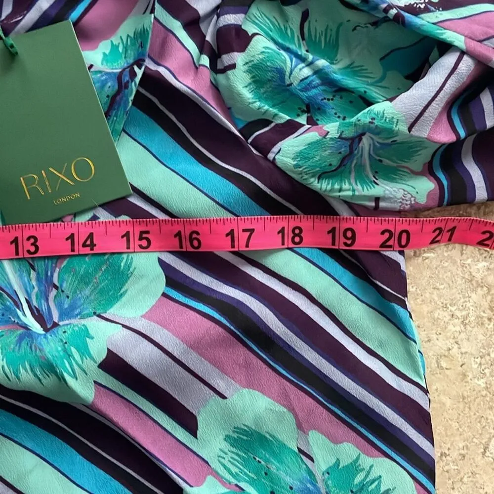 RIXO LONDON Jessie Hawaii Stripe Blouse In Hawaii Stripe Lilac Mint Blue Size M - Image 14