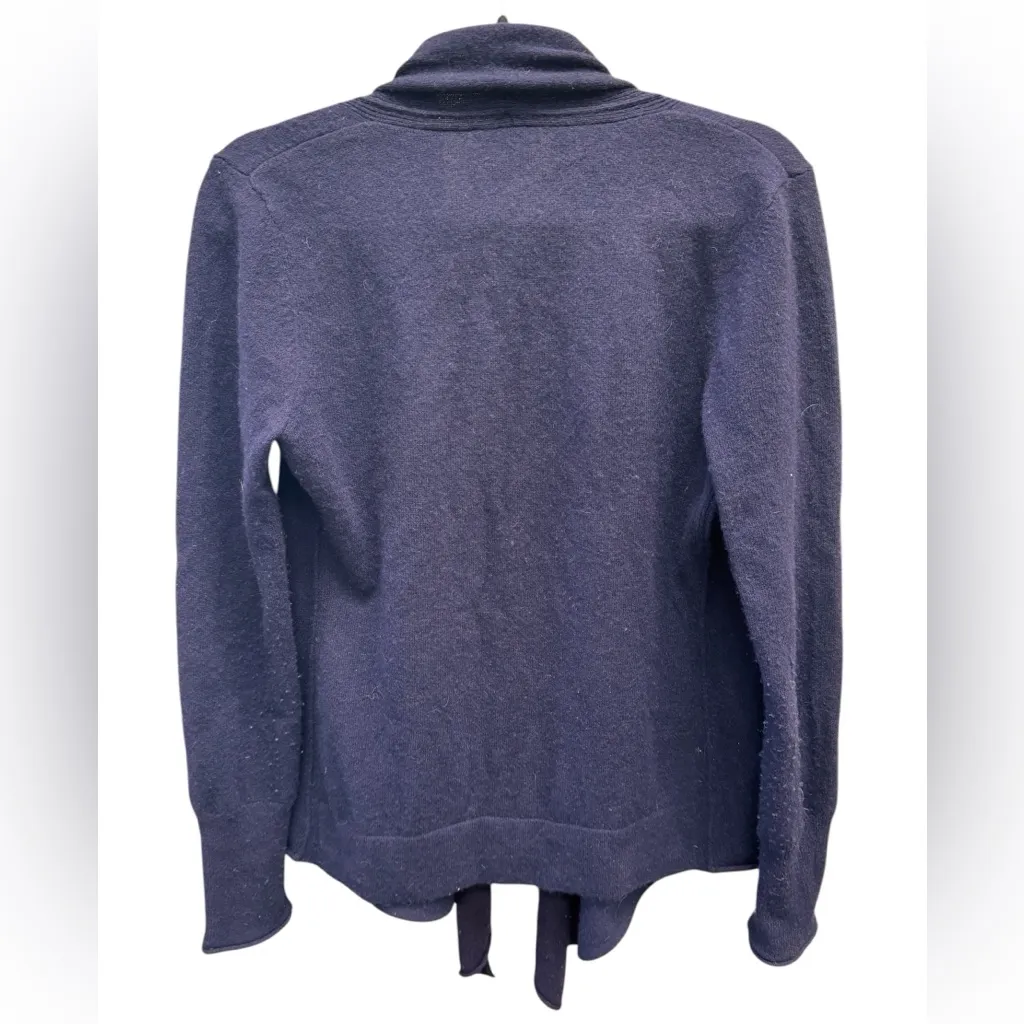 AQUA 100% Cashmere Navy Drape Front Cardigan M Soft Layering Knit Quiet Luxe GUC - Image 4