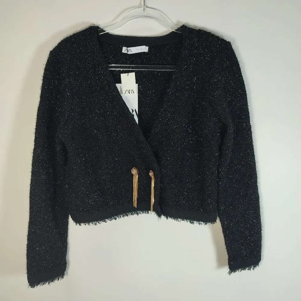 ZARA  METALLIC THREAD KNIT JACKET size M - Image 3
