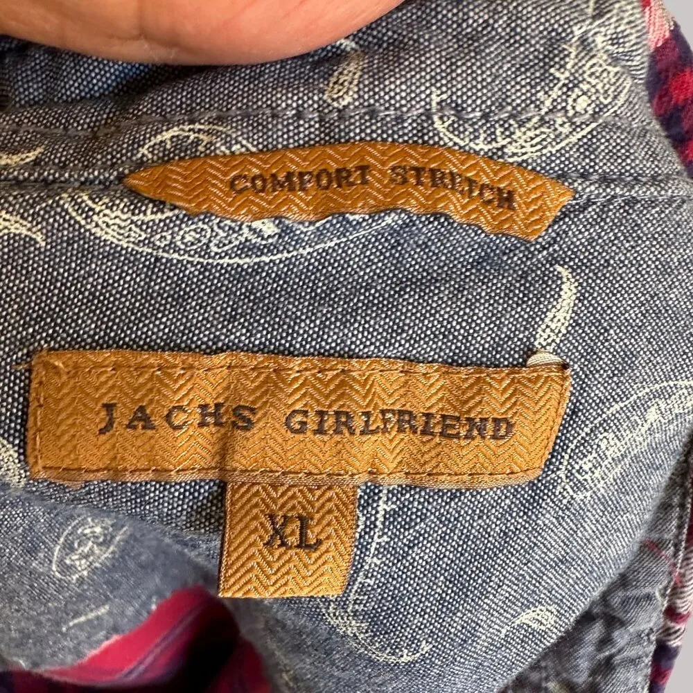 Red & Blue Plaid Girl  Button-Up Long Sleeve Shirt Size XL - Image 8