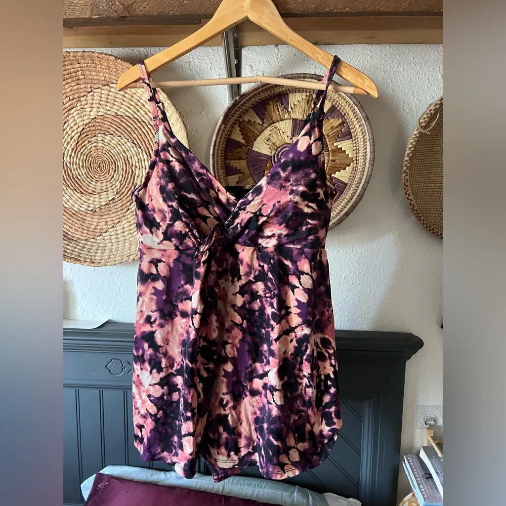 garnet hill boheme swim dress purple auburn tie-dye swimsuit with skirt 12 - Image 4