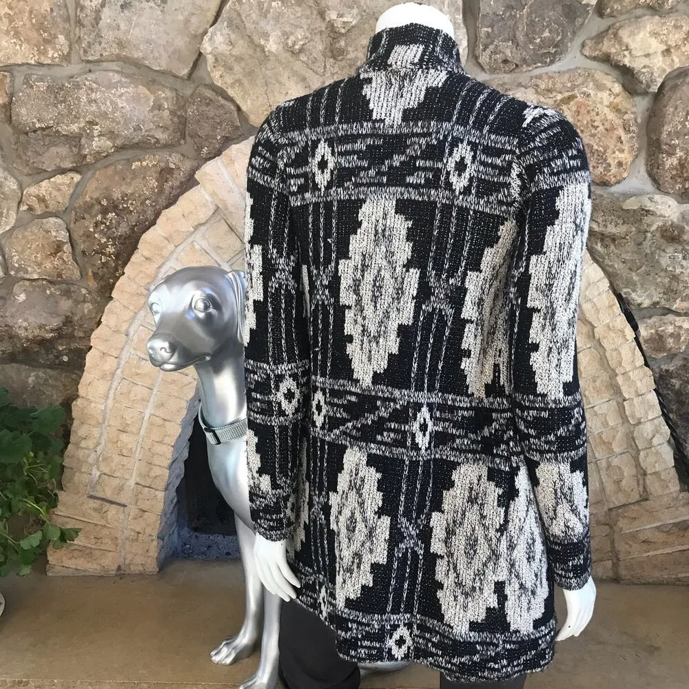 Lucky Brand Open Front Metallic Black White Cardigan Sweater Women's Size XS - Image 3