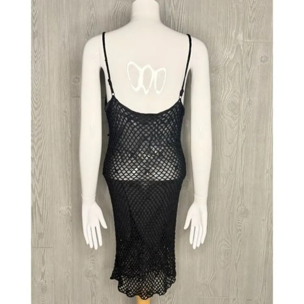 Black lace sheer widow dolls kill sleeveless short dress m/l witchy gothic knit - Image 8