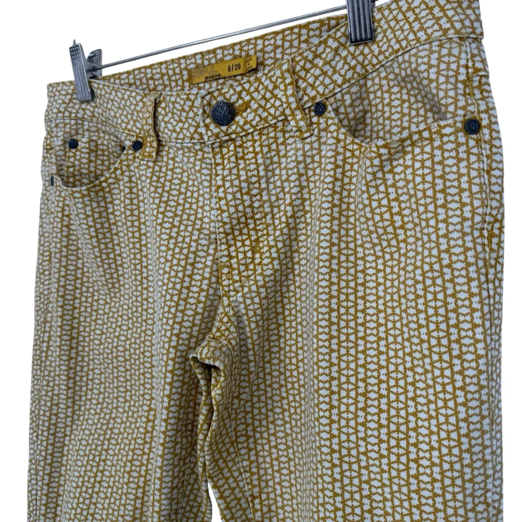 Prana Kara Marigold Mixer Mustard Cream Patterned Pants Size 6 28 Straight Leg - Image 2