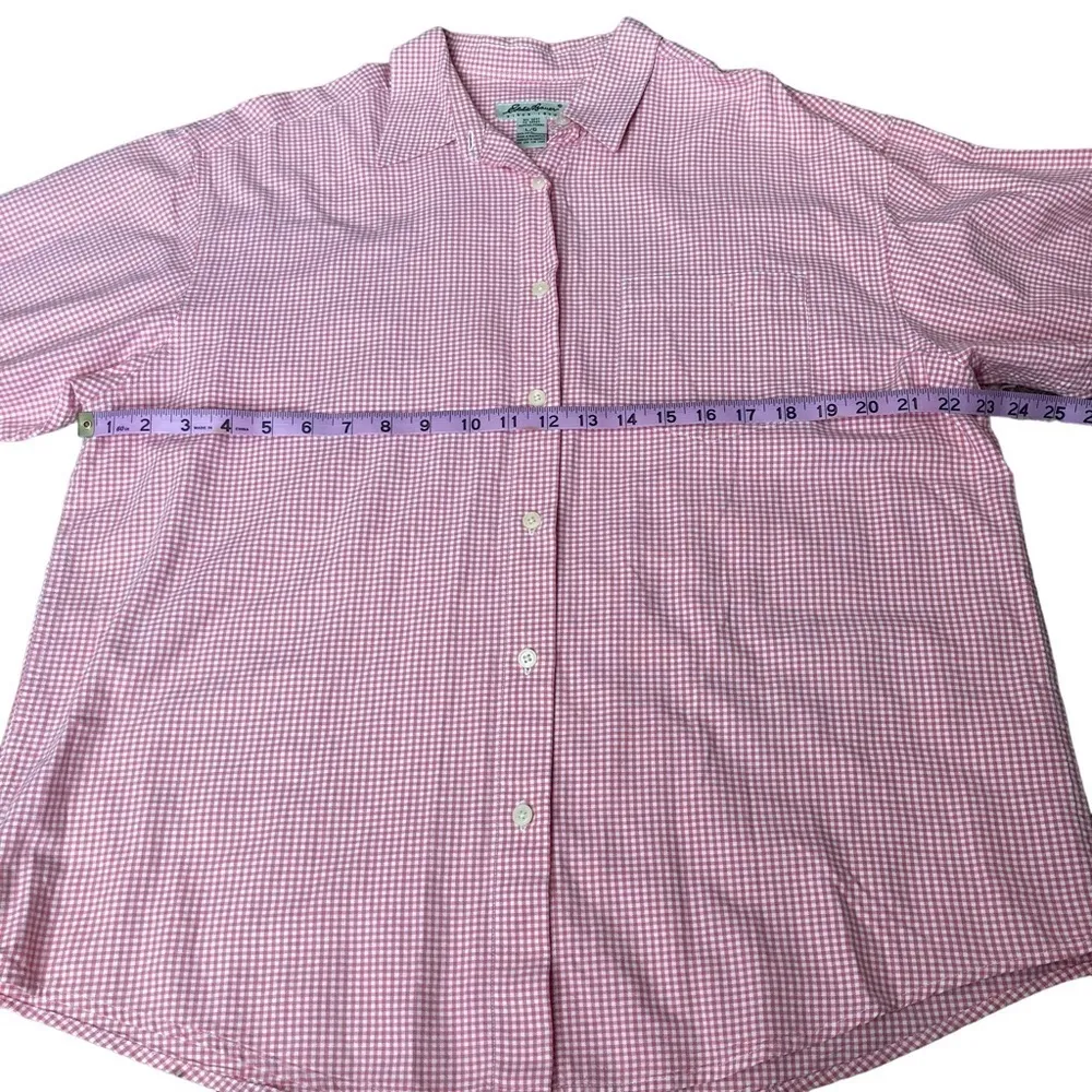 Eddie Bauer Checkered Pink/White Button Up Long Sleeve Women's Large - Image 5