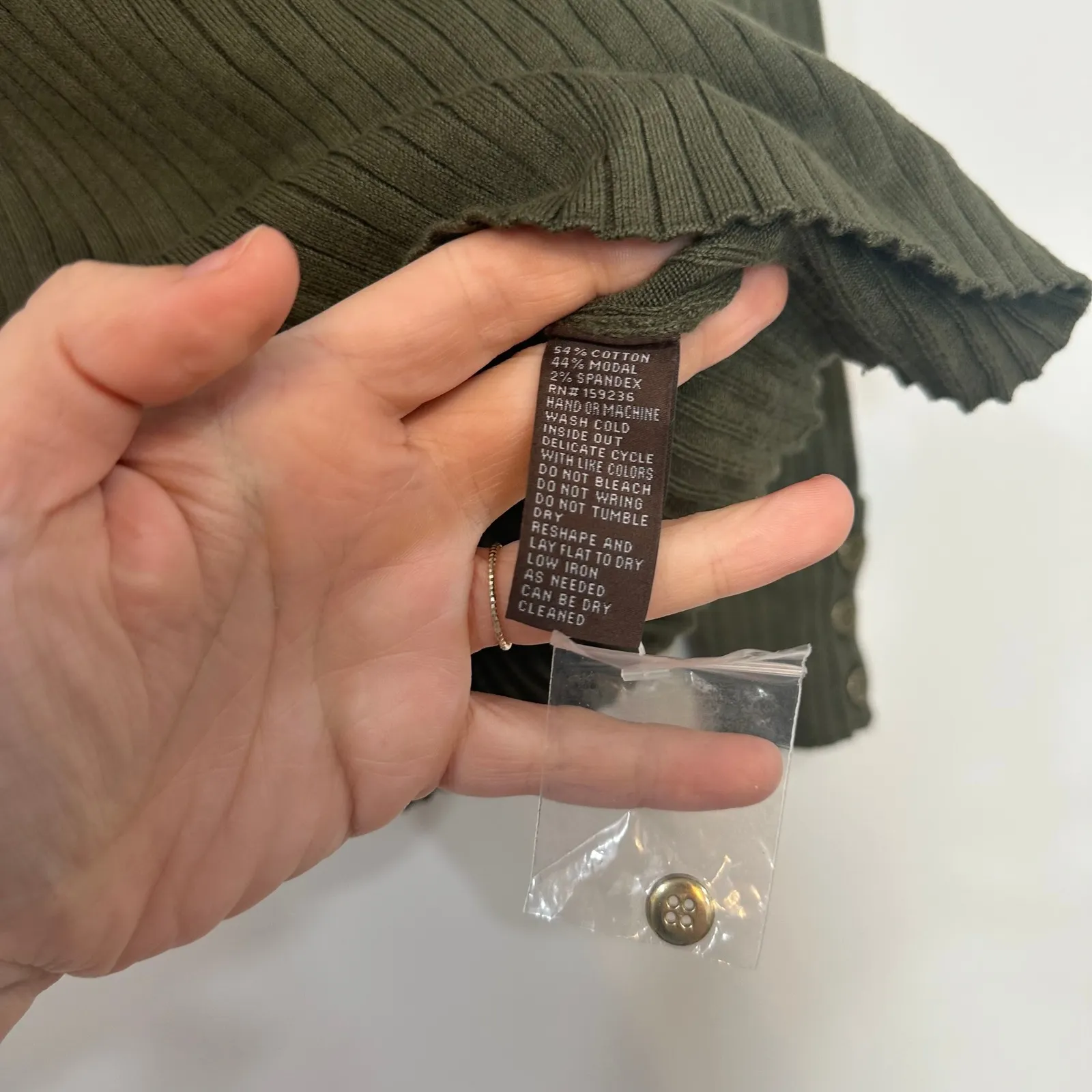 J Mclaughlin Arlette Sweater XS Knit Rib Stretch Button Turtleneck Solid Green - Image 3