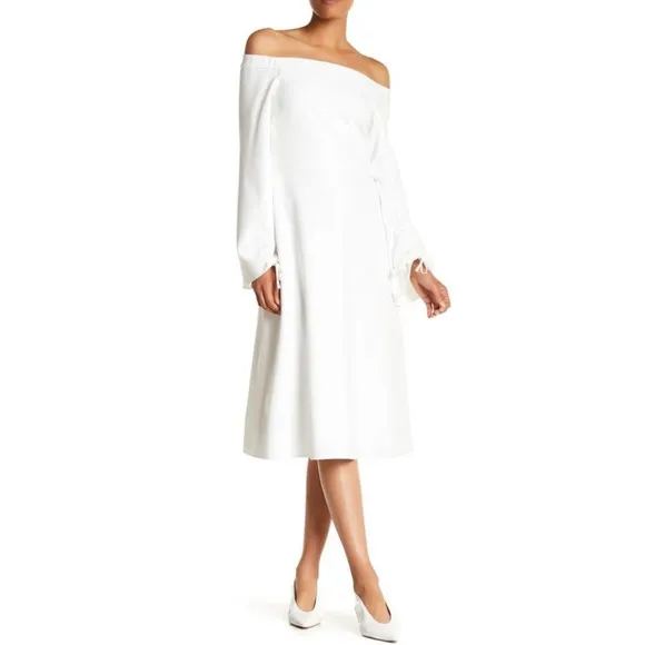 TIBI White Off the Shoulder Midi Dress - Image 4