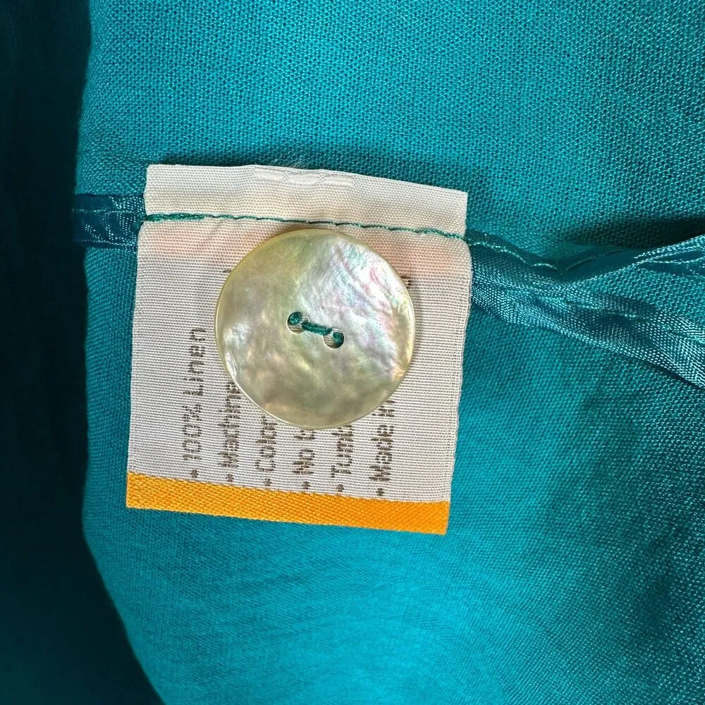 Fridaze Sailor Blue Teal Shirt Jacket Shacket Shell Linen 3/4 Sleeve 0X NEW - Image 4