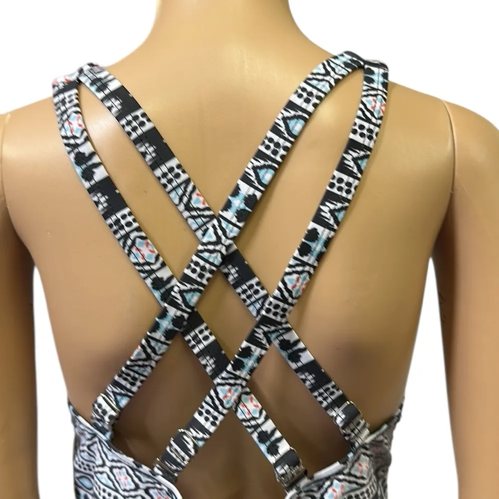 Aztec Print Tankini Top Padded Swim Dress Modest Tummy Cover Black Blue Size XL - Image 8