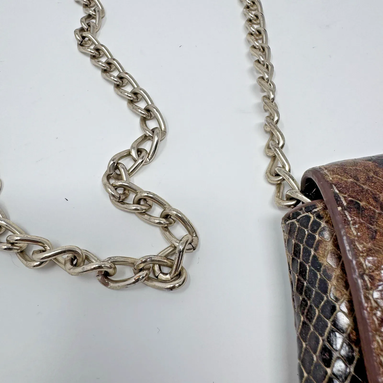 Vintage Banana Republic Mini Crossbody Snake Print Leather 26" Chain Strap - Image 12