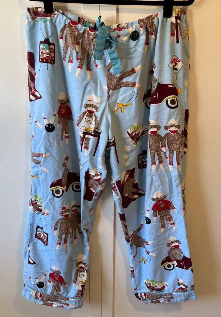Nick & Nora Women’s Sock Monkey Bowling Slumber Pajama Pants Size Large - Image 1