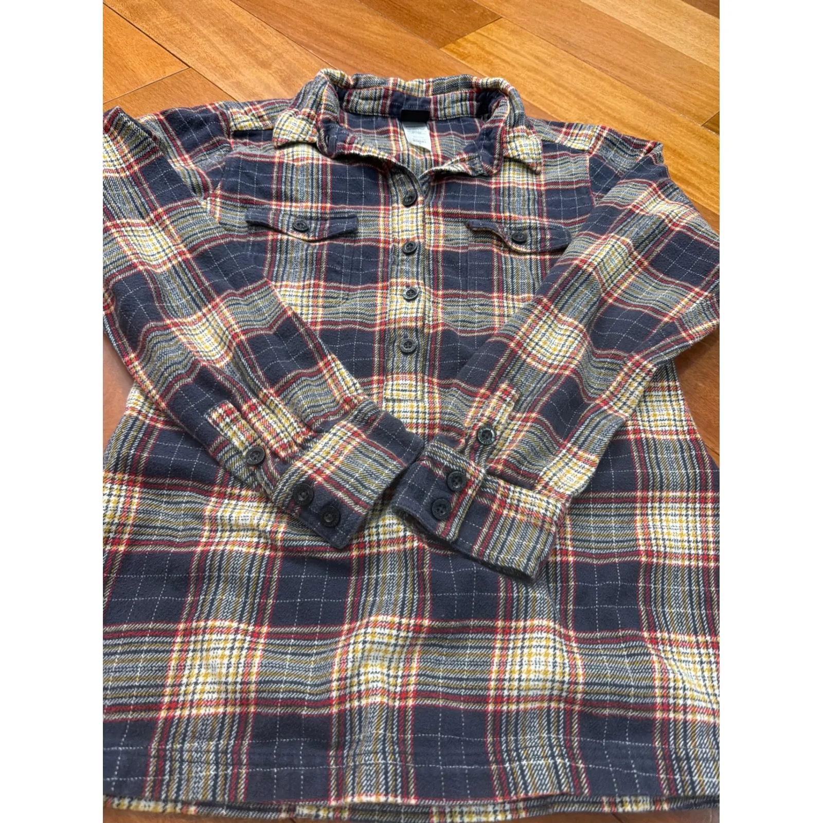 Patagonia Womens Organic Cotton Plaid Flannel Tunic Shirt Blue Red Yellow 4 - Image 8