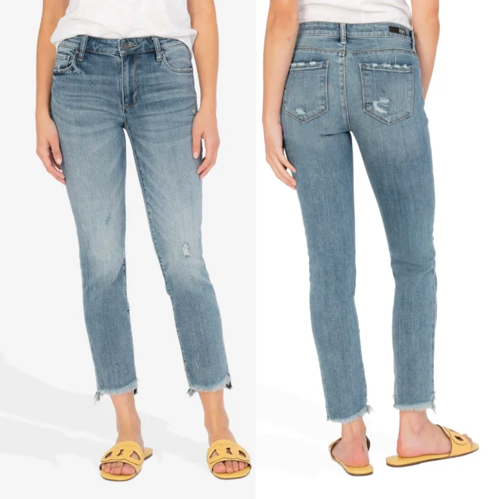 KUT FROM THE KLOTH KFTK Reese Ankle Straight Leg Jeans Medium Wash Raw Hem Crop - Image 2