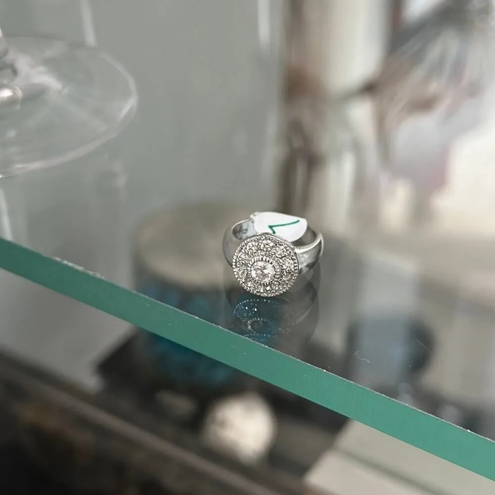 Pave Set Cubic Zirconia Sterling Silver Ring Size 7 Silver - Image 4