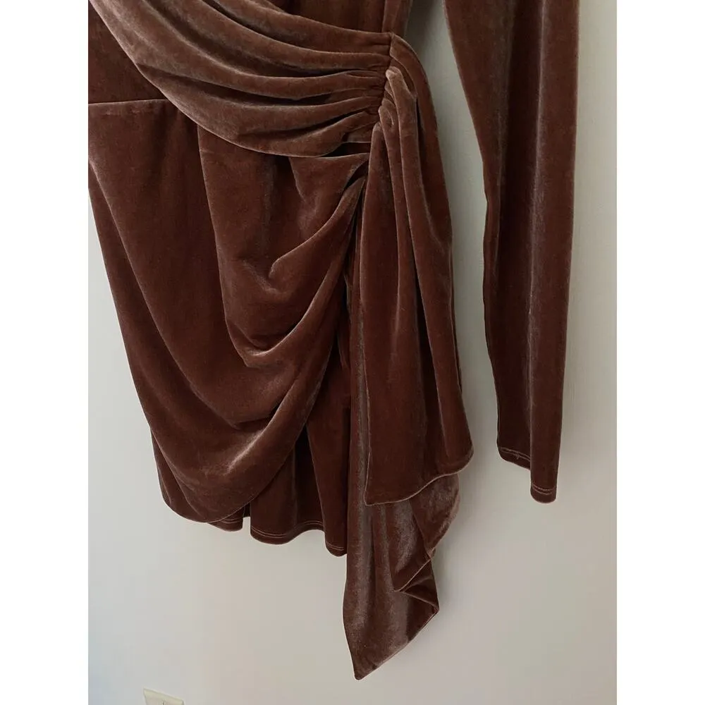 Michael Costello Revolve Lafayette Dress Velvet Chocolate Brown One Shoulder Size M - Image 6