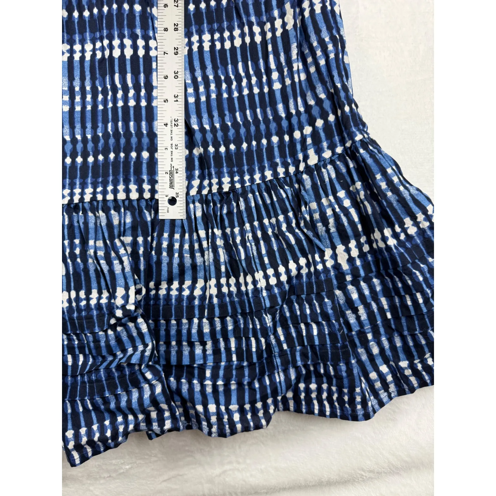 J Crew Blue White‎ Tie Waist Maxi Dress Tiered Skirt Short Sleeve V Neck Size 6 - Image 4