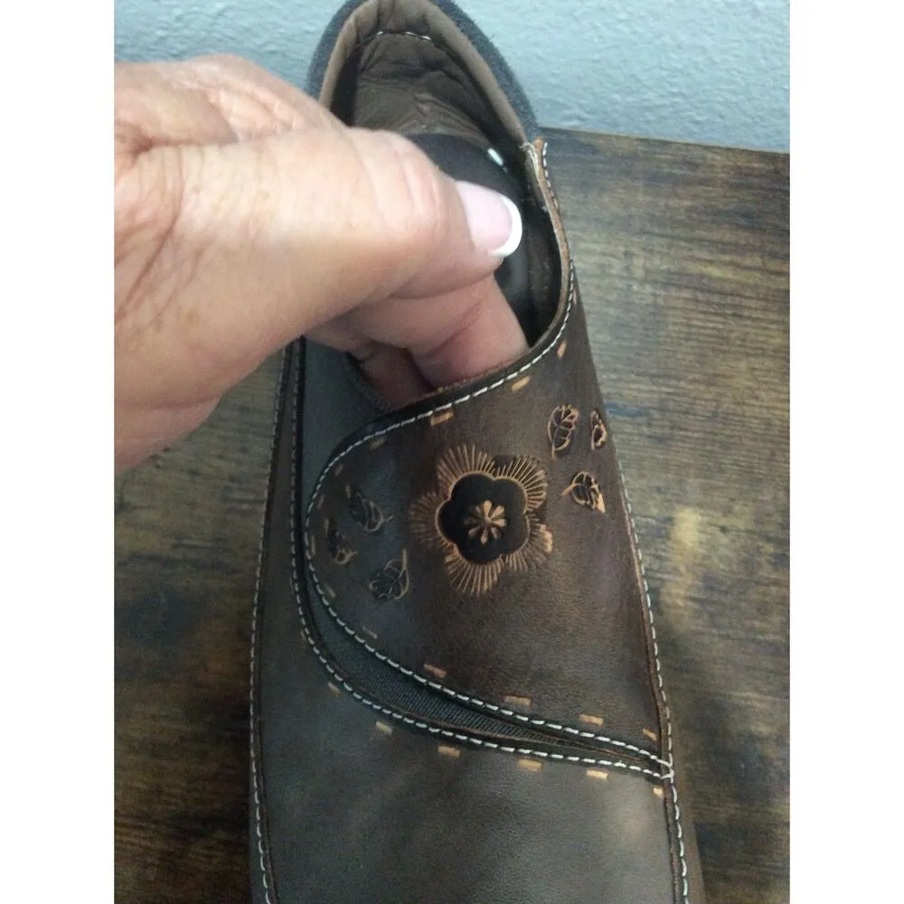 L'Artiste Burbank Clogs Womens Brown Size 38 7.5 Leather Floral Spring Steps - Image 7