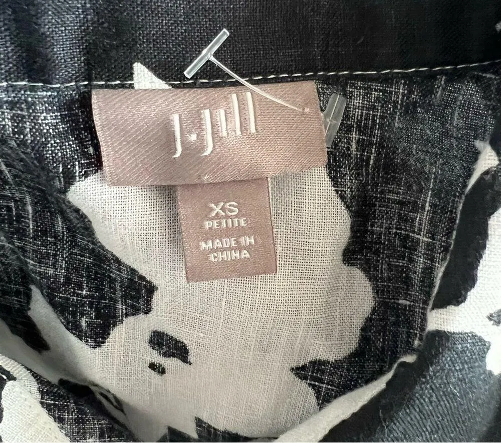 J.Jill Linen Button Front Collared Shirt, White & Black Size XS Retail $99 - Image 7