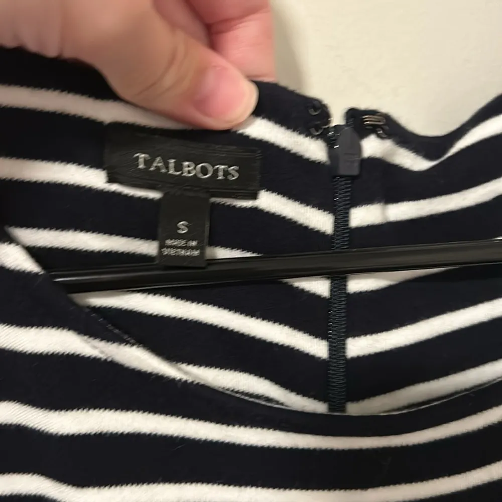 Talbots 100% Cotton Navy Blue and White Striped Dress  Coastal Size Small - Image 3