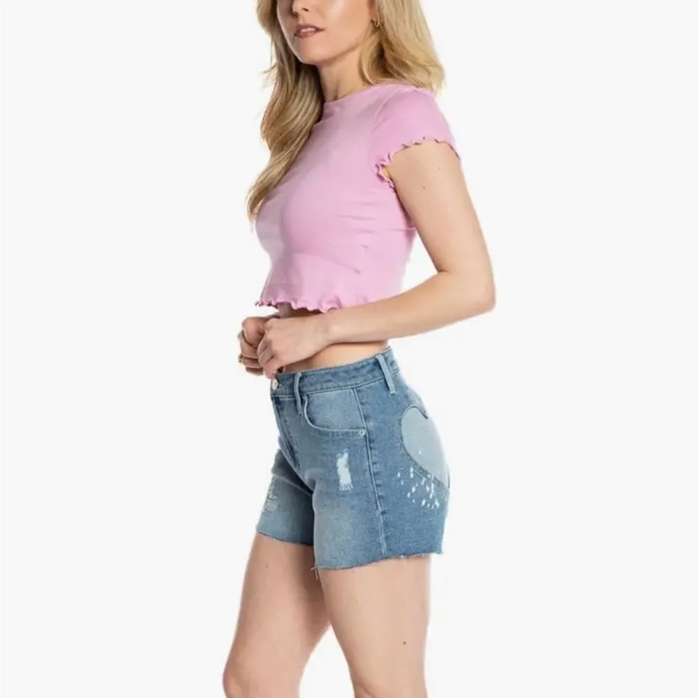 Juicy Couture 2 of Hearts Denim Shorts Medium Wash 29 NWT - Image 5