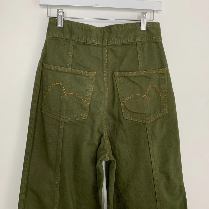 Farm Rio Wide Leg Pockets Twill Trousers Women's Size 38 Green Small - Image 12
