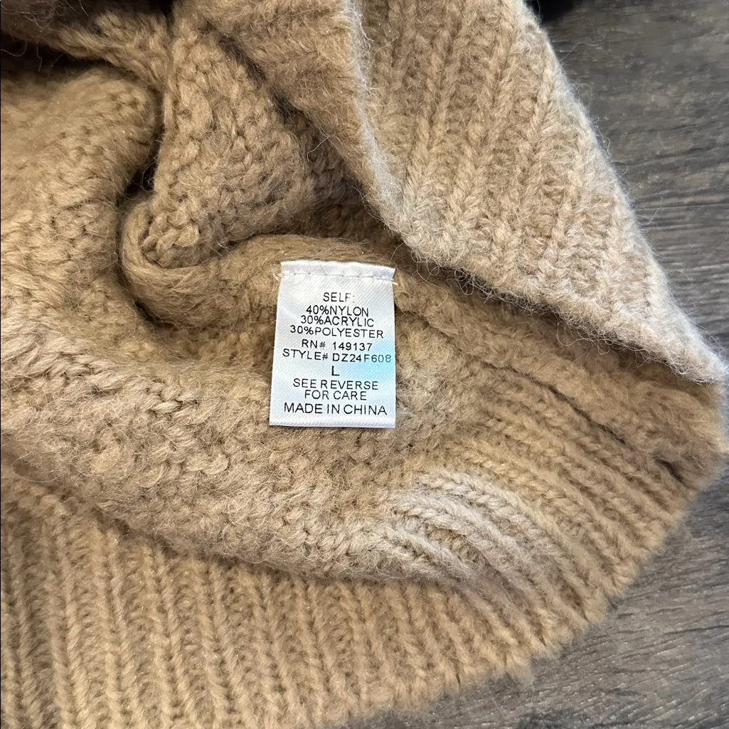 Double Zero Large Basketweave Knit Tan Turtleneck Sweater NWOT - Image 9