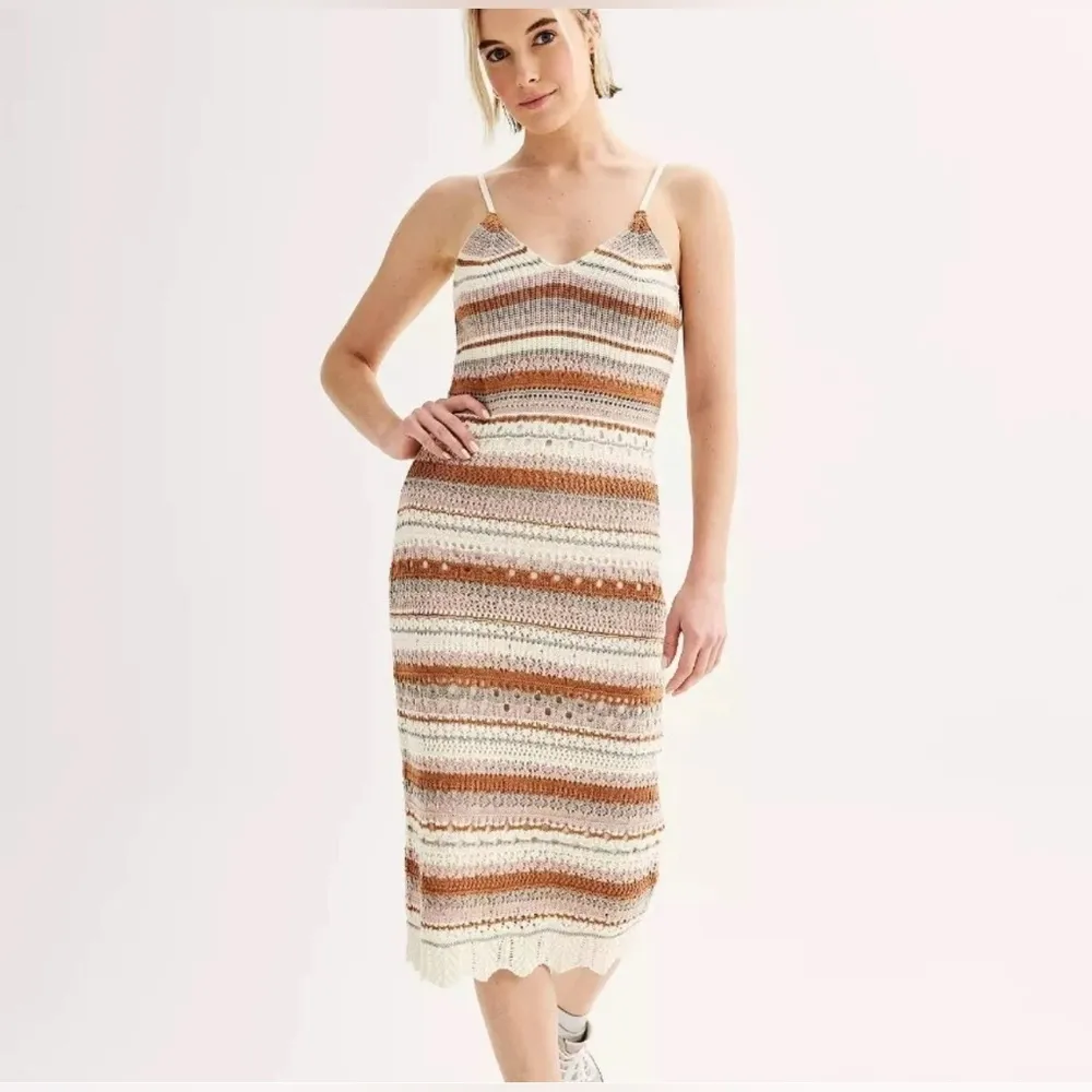 Boho Knit Midi Dress /Fall Crochet Style Perfect for Thanksgiving Gatherings 🍂 Brown - Image 2