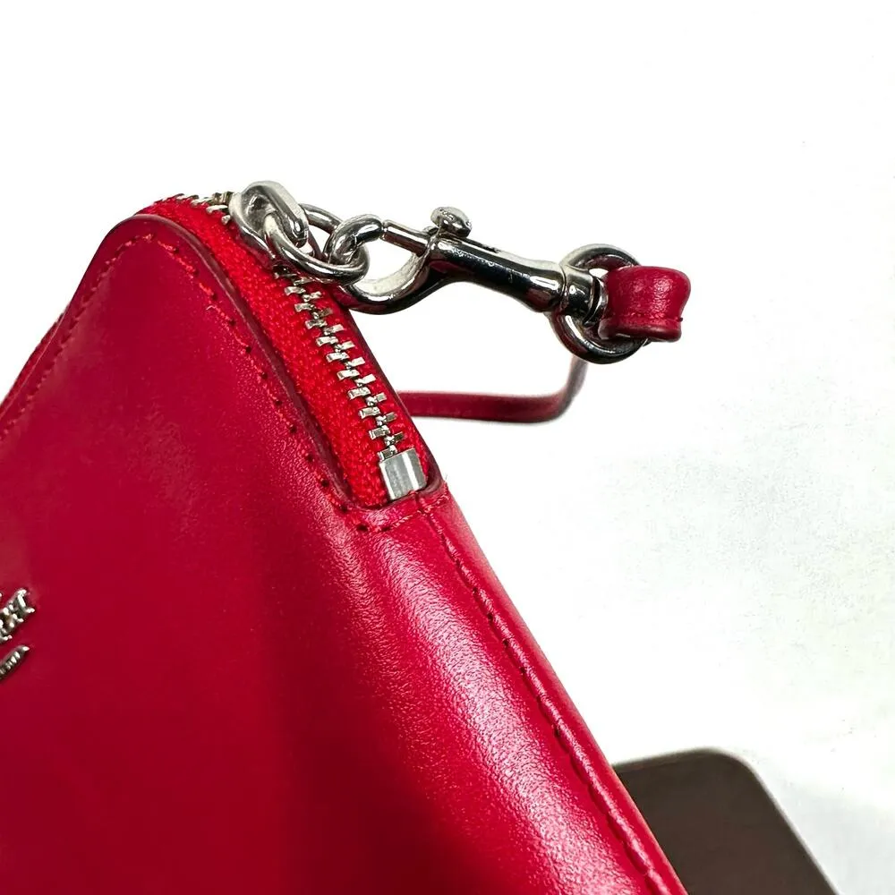 Coach Red Leather Small Wristlet Clutch Zipper Pouch - Image 8