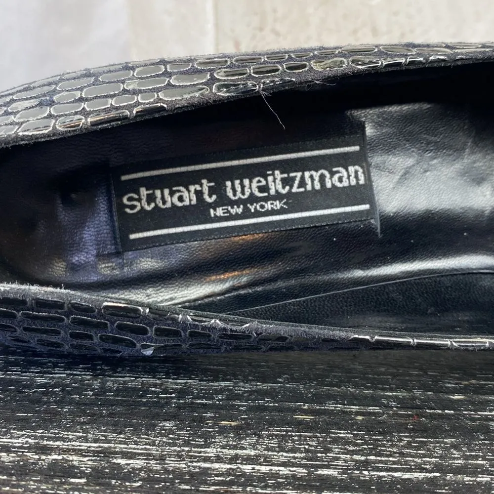 Stuart Weitzman Black & Silver Print Point Toe Pump Kitten Heel Shoes 
7.5 - Image 6