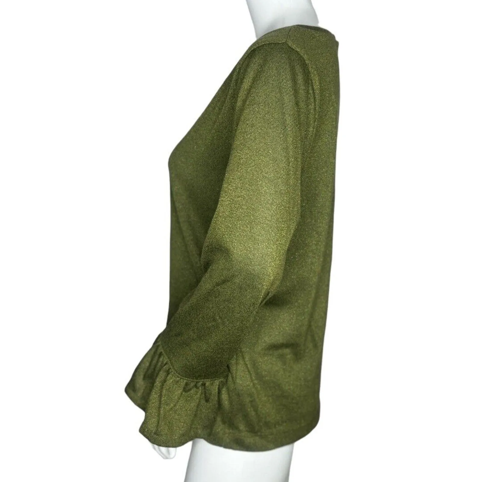 J. Crew Shirt Womens Large Green Gold Shimmer Sparkle Bell‎ Sleeve Top Preppy - Image 3