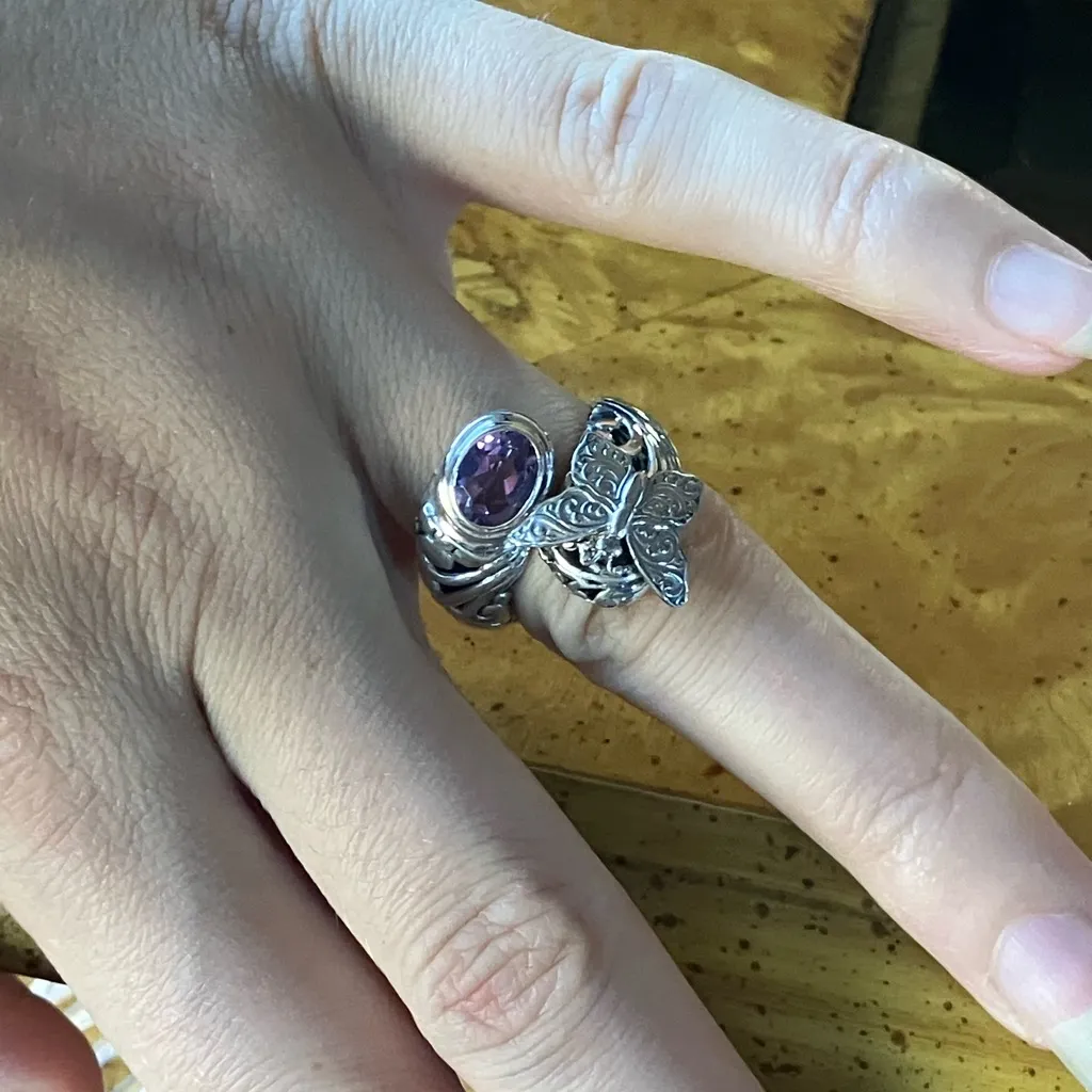 African Amethyst Sterling Silver Butterfly Ring Size 7 - Image 4