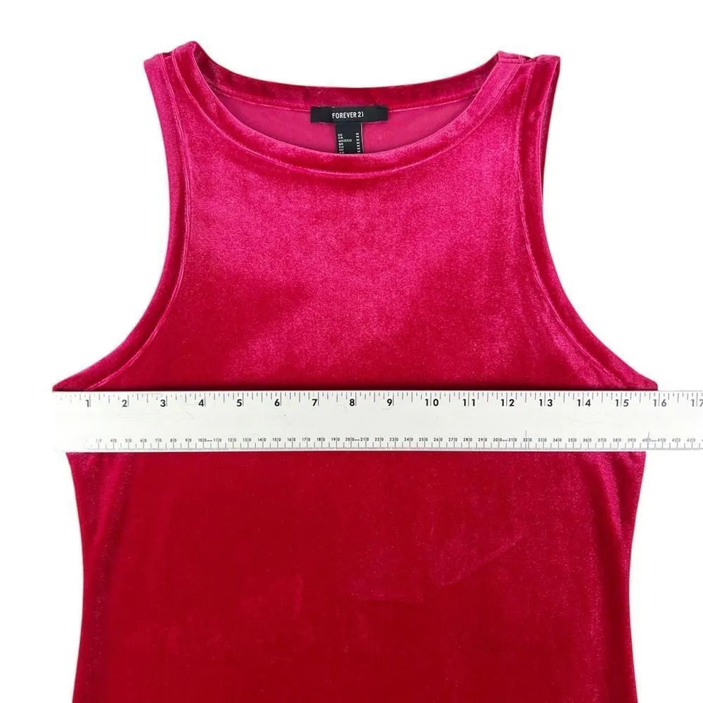Forever 21 Bright Pink Sleeveless Velour Shift Dress Size Medium - Image 4