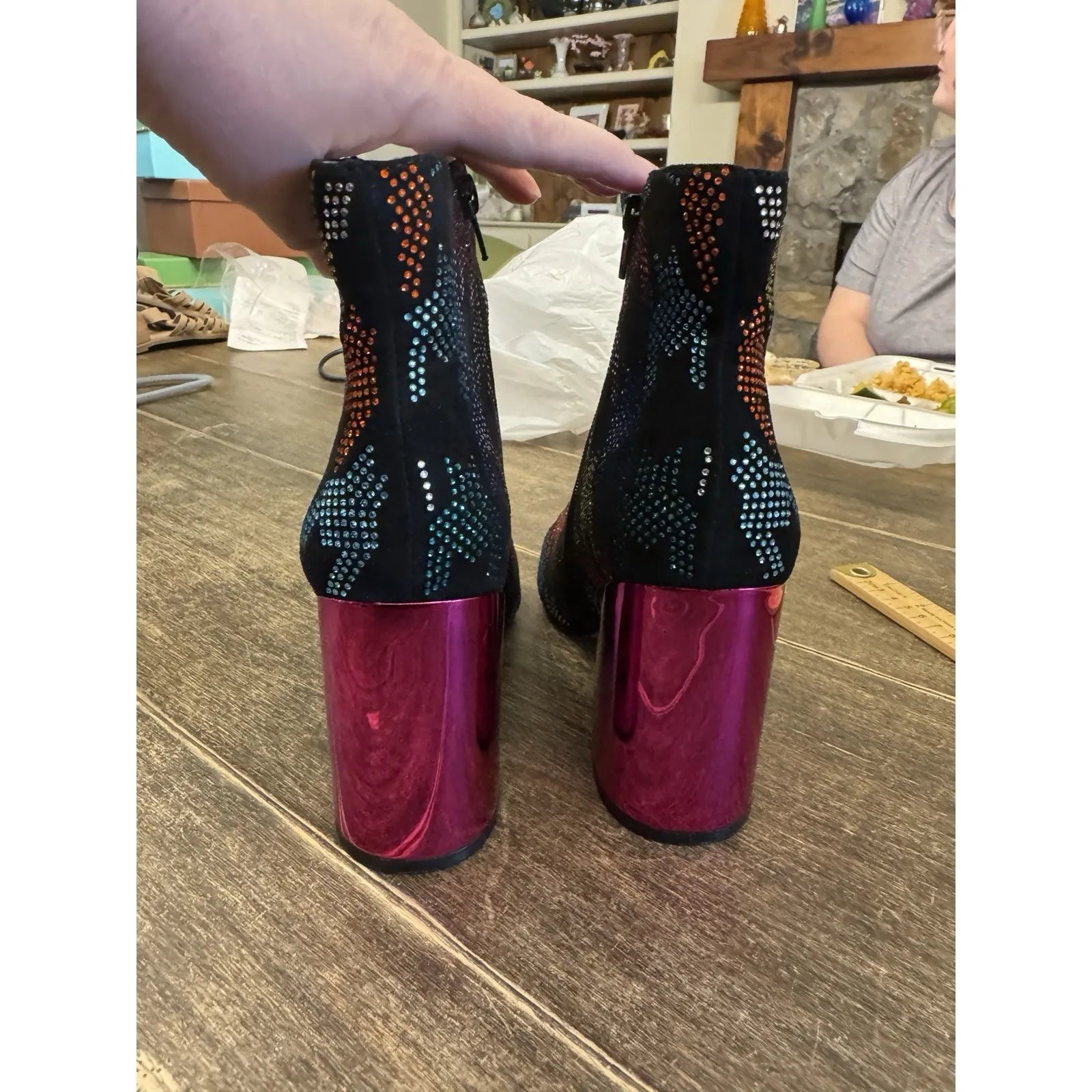 Betsey Johnson Marrina Block Heel Booties Size 9.5 Rhinestone Colorful Disco - Image 5