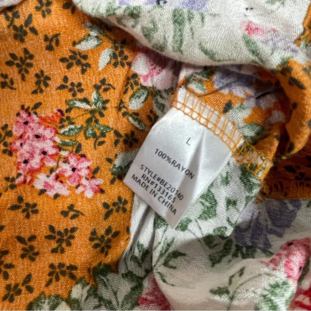 Everleigh Boho Floral Print Mix Patchwork Pleated‎ Swing Tank large Cottagecore Orange - Image 9