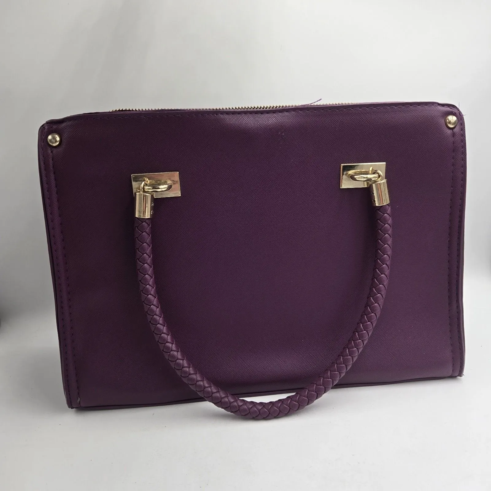 Bebe Bella Smooth Medium Satchel Handbag Shoulder Bag Crossbody Purse Purple - Image 2