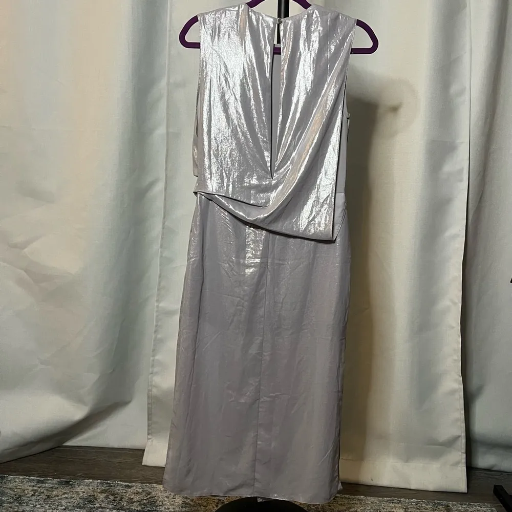ASOS  Metallic Silver Draped Midi Dress 4 - Image 3