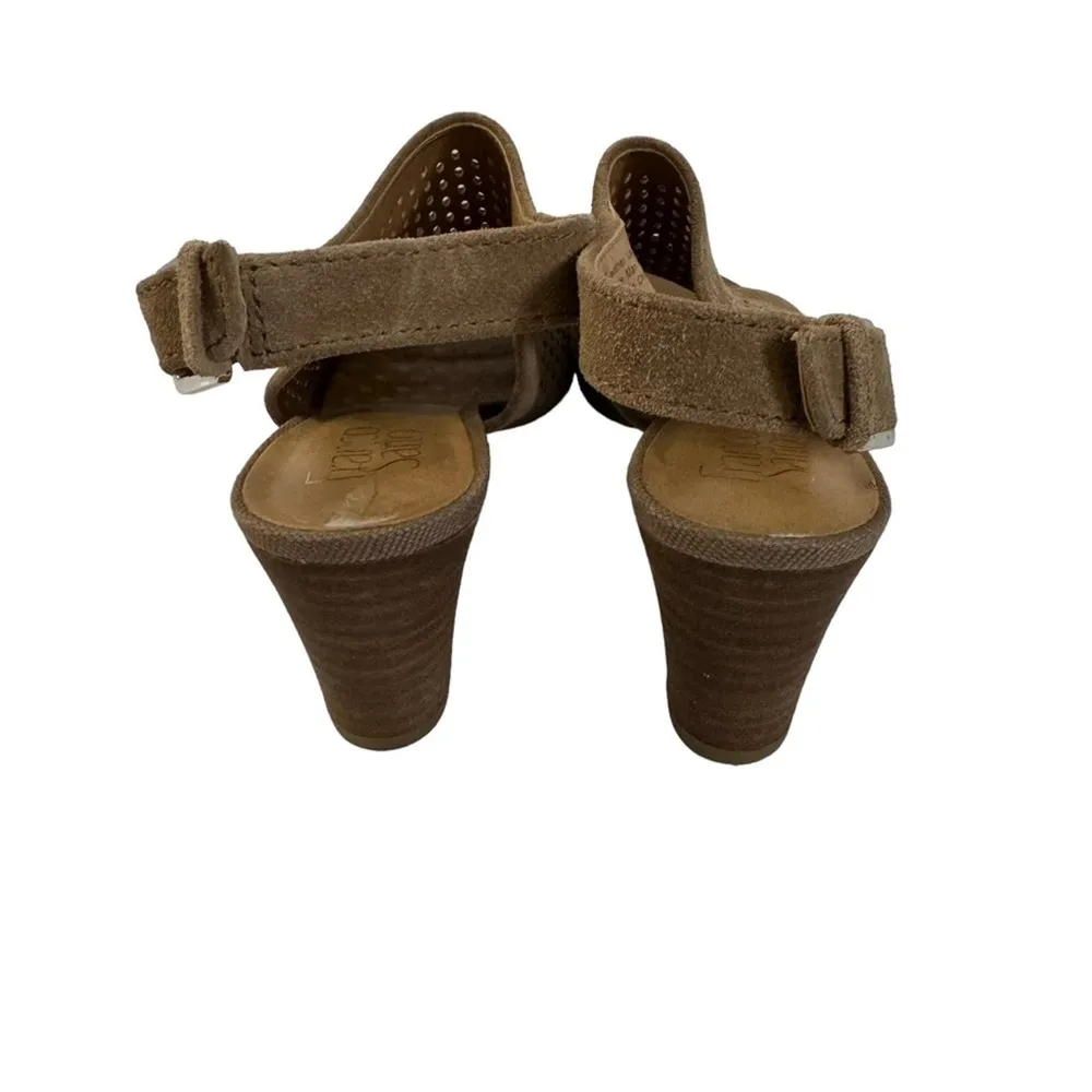 Franco Sarto Mandi2 Suede Perforated Tan Peep Toe Heeled Slingbacks Sz 6.5 - Image 4