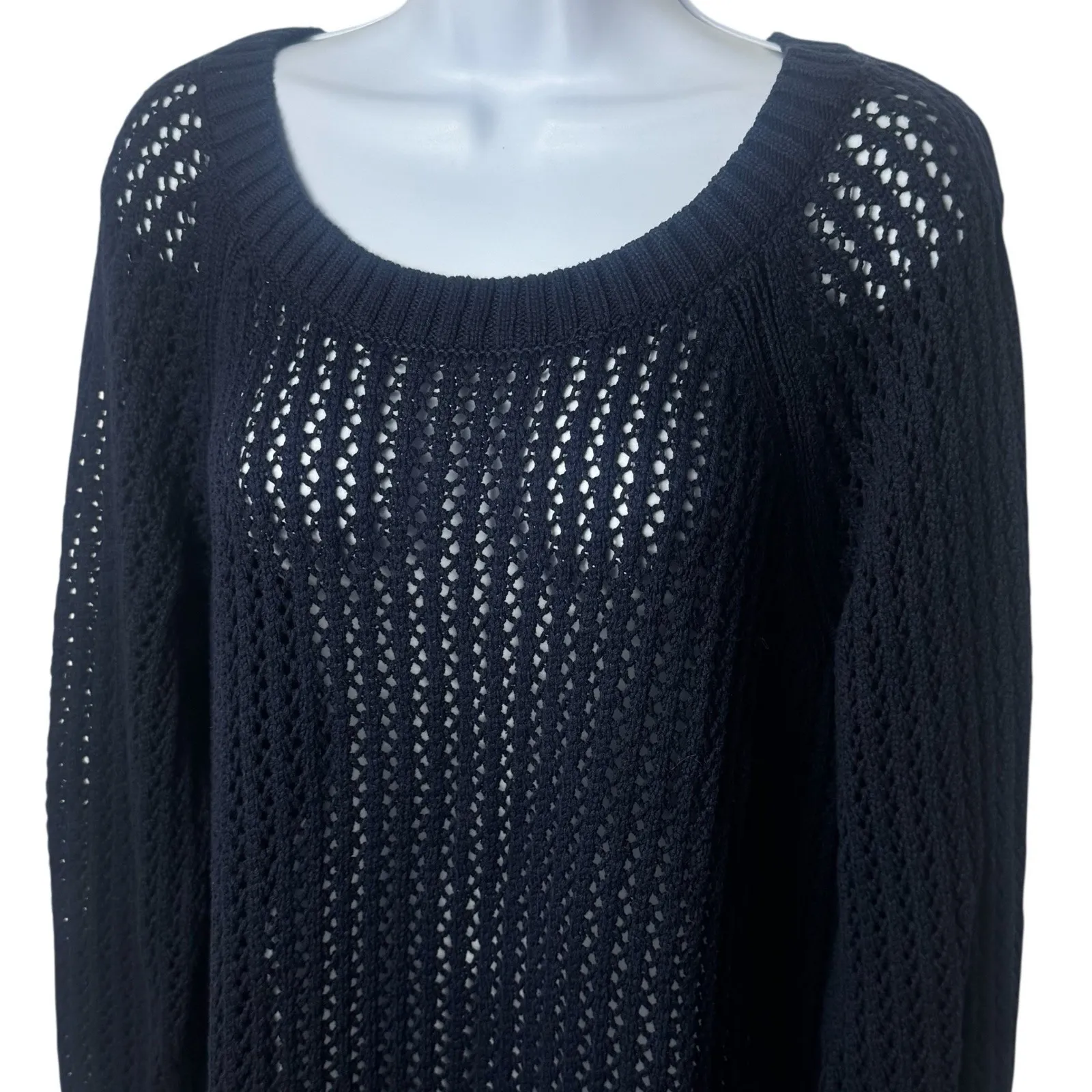 Talbots Navy Open Stitch Sweater Crew Neck Comfort Capsule Coastal Chic 2XP - Image 3