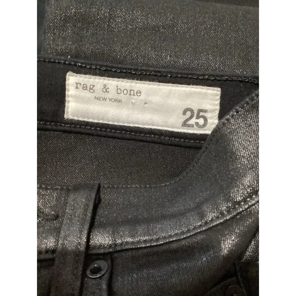 Rag & Bone High Rise Skinny Shiny Black Coated Jeans 25 - Image 6