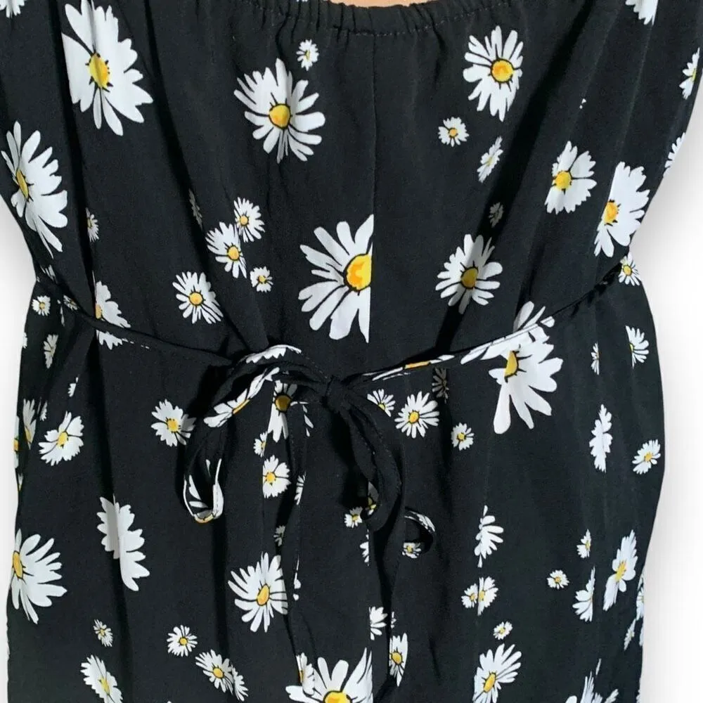 Vintage Y2K Slip Dress Black White Daisy Print Adjustable Strap Scoop Neck Mini Size XL - Image 6