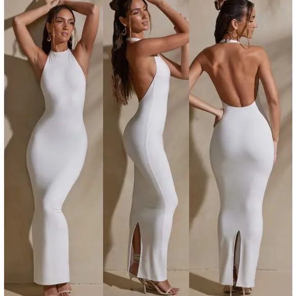NWT Oh Polly Tandi Sleeveless Halter Neck Low Back Maxi Dress White Women's US 6 - Image 2
