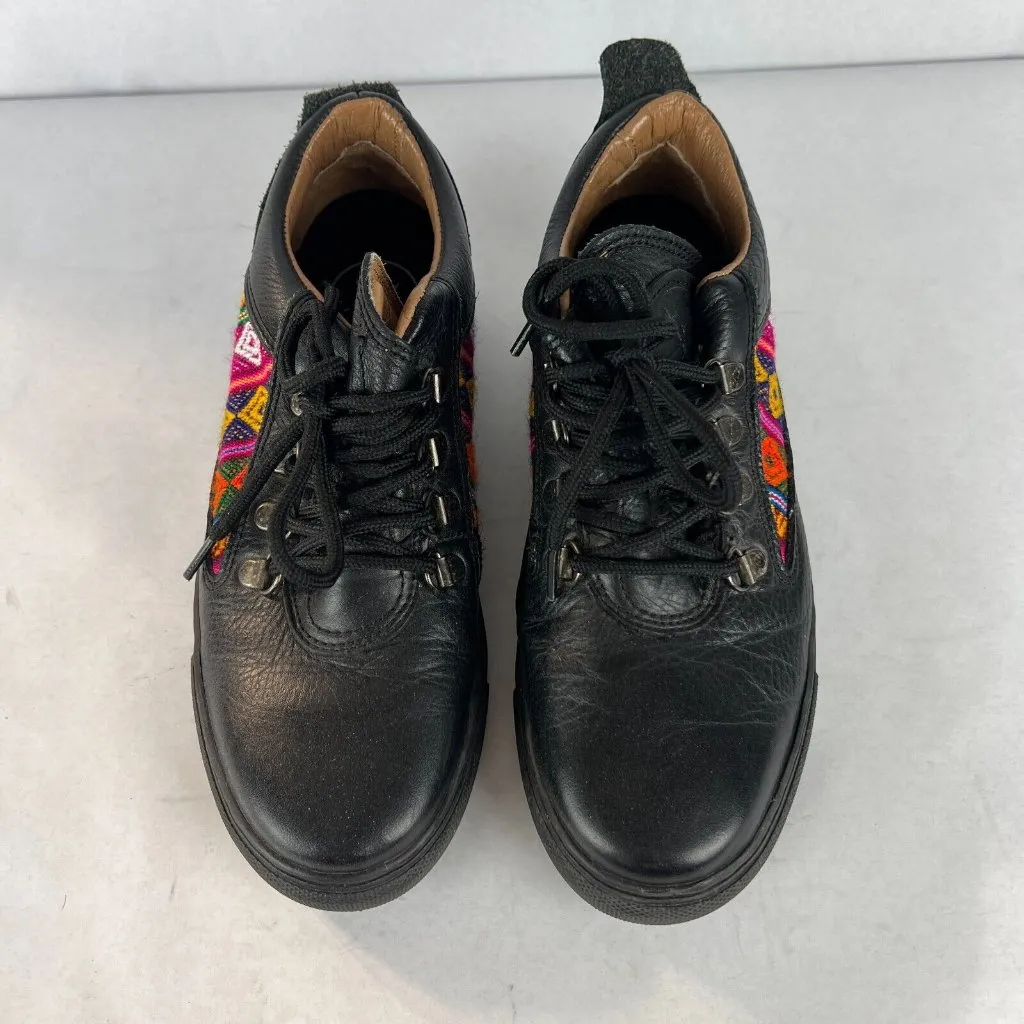 Inkkas Leather Sneaker Shoes Womens 7 Mens 4 Black Embroidered‎ Aztec Multicolor - Image 8