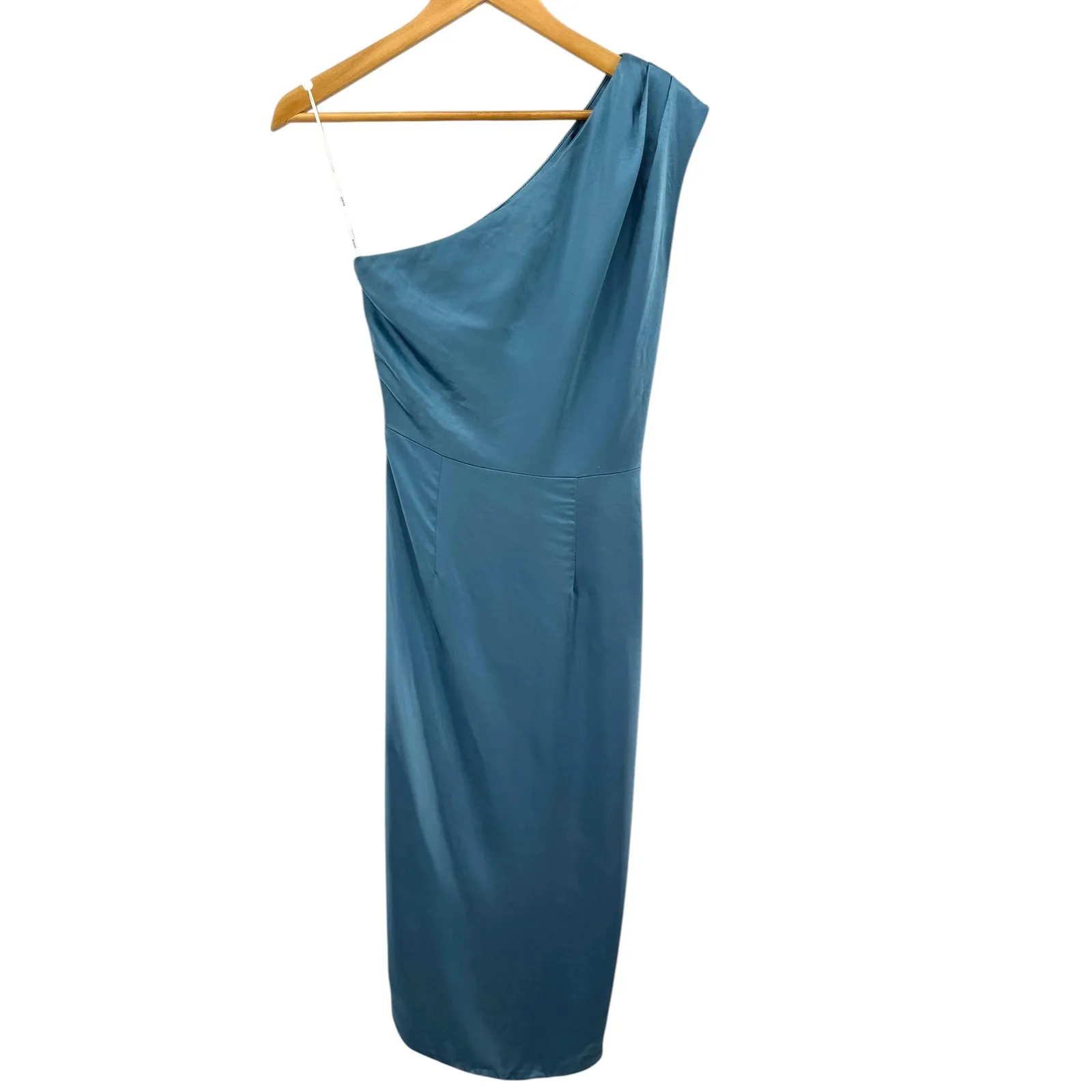 Elliatt One Shoulder Satin Draped Midi Dress Blue Small Cocktail Party Wedding - Image 6