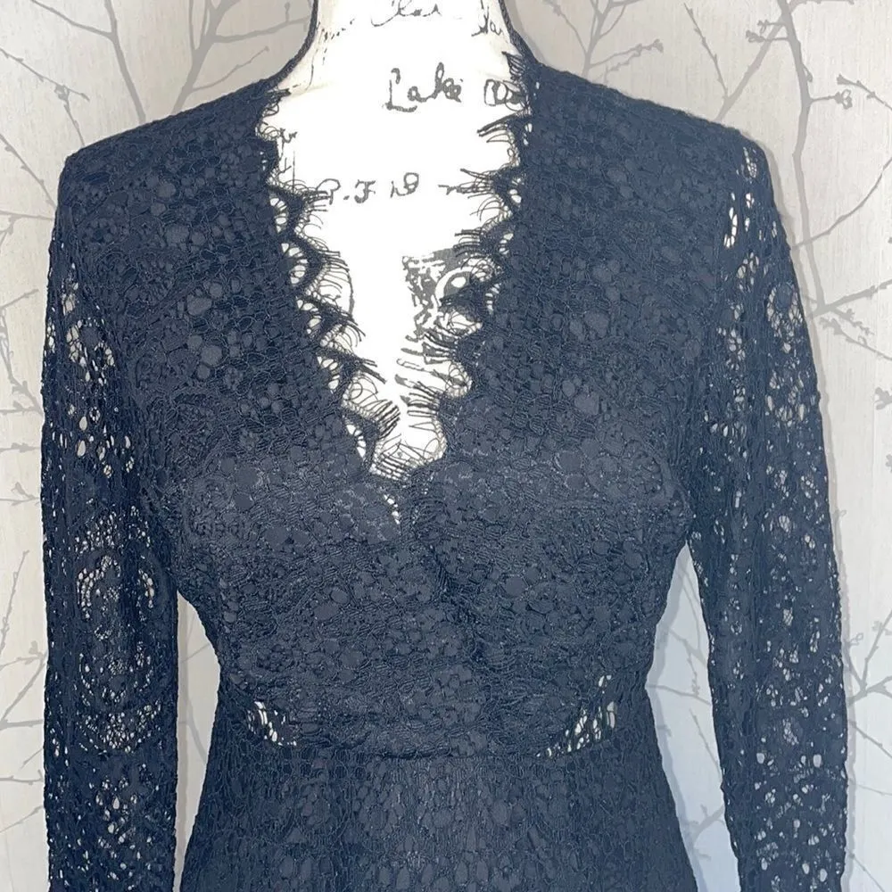 ASOS Petite Black Lace V Neck Long‎ Sleeve Midi Sheath Dress - Image 3