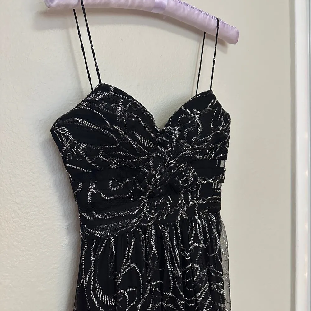 Black Sz 5/6 Shimmer Glitter Mini Prom Homecoming Formal Dress Cutout Silver - Image 3
