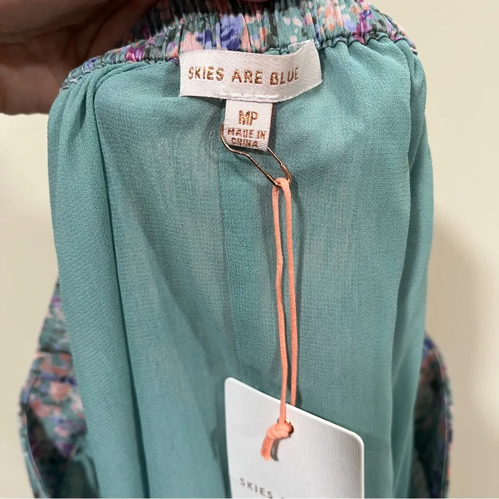 NWT Skies Are Blue Floral Midi Skirt Pink Blue  Tiered Layered Size MP - Image 5