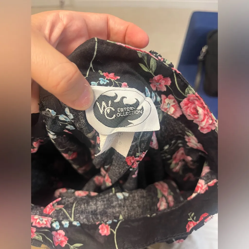 Layered‎ Printed Skirt 100% Cotton Size 10 belt looped waist western Collection Black - Image 6