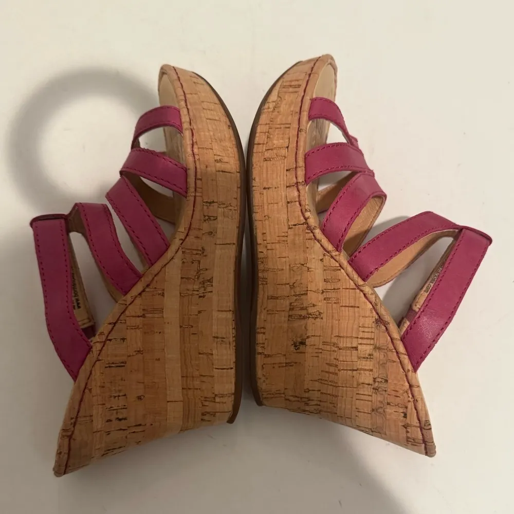 BORN Lisi Raspberry Pink Leather Cork Strappy Slip On Wedge Sandals Size 6 - Image 6
